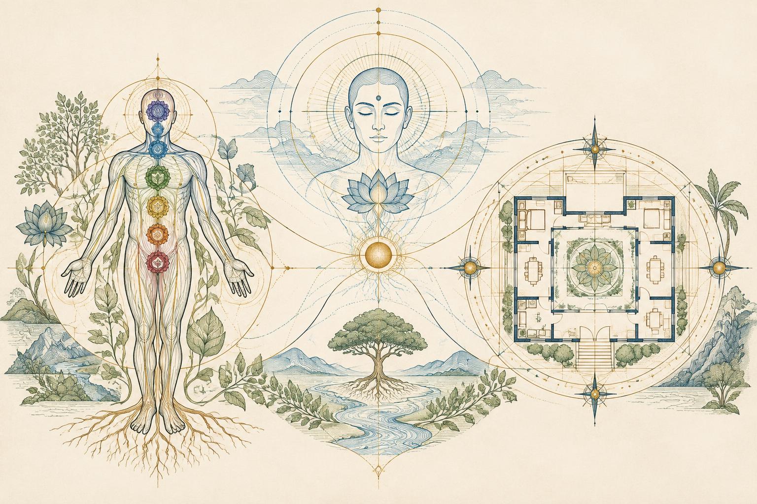 An illustrated system connecting the body, conscious awareness and a harmoniously planned space